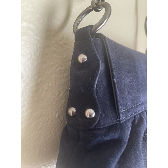 Stuart Weitzman Vintage Shoulder Bag Suede Navy Blue - Picture 3 of 10